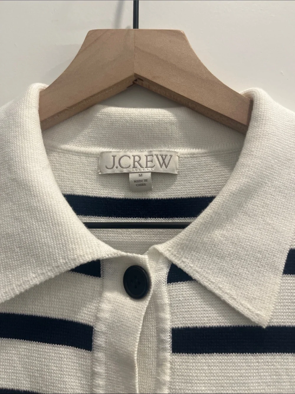 J. Crew Navy and Cream Striped Short-Sleeve Polo Cardigan